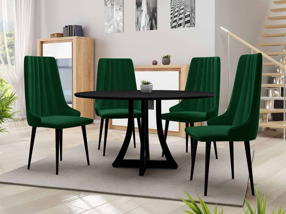 Veneti Okrúhly jedálenský stôl 120 cm so 4 stoličkami TULZA 1 - čierny / zelený